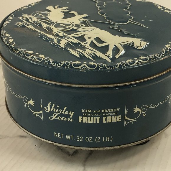 Shirley Jean Fruit Cake Tin Horse & Carriage Blue White Embossed lid Baltimore - Picture 2 of 10